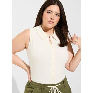 Women's Torrid Plus Size 5, 5X, 28 Cream Ribbed V-neck Sleeveless Top, Shirt